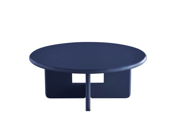 Table basse ronde 80 cm design minimaliste bleu encre "Nalya" à piètement sculptural