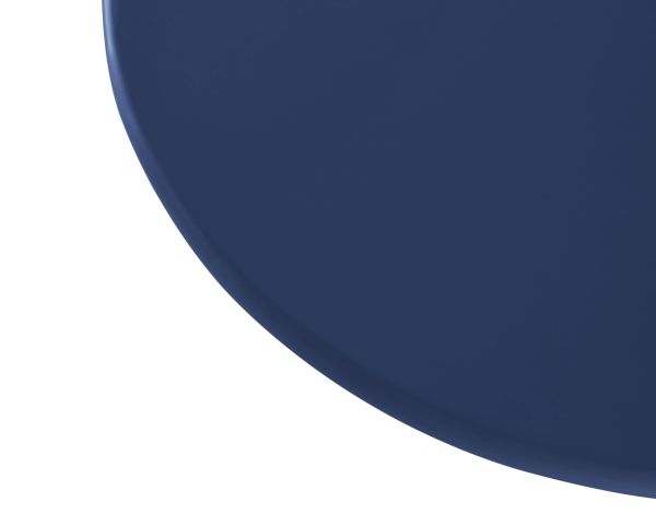 Table basse ronde 80 cm design minimaliste bleu encre "Nalya" à piètement sculptural