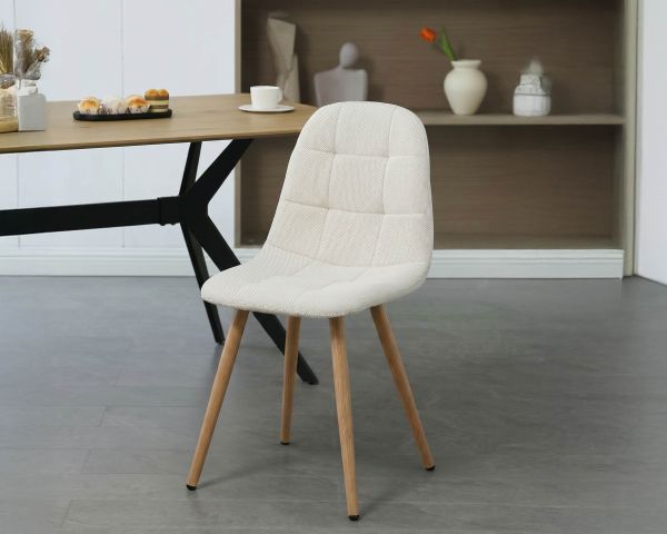 Lot de 4 chaises pivotantes esprit scandinave "Noma" en tissu écru, pieds décor chêne