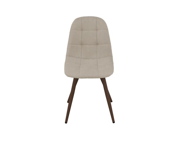 Lot de 4 chaises pivotantes rétro-contemporaines "Noma" en tissu grège chiné, pieds décor noyer