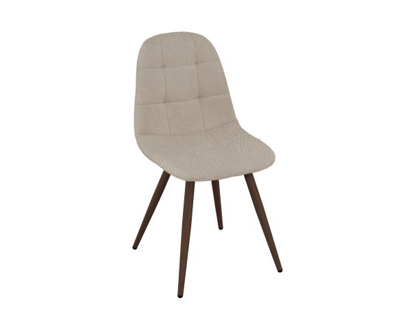 Lot de 4 chaises pivotantes rétro-contemporaines "Noma" en tissu grège chiné, pieds décor noyer