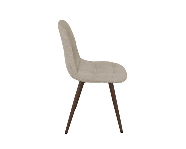 Lot de 4 chaises pivotantes rétro-contemporaines "Noma" en tissu grège chiné, pieds décor noyer