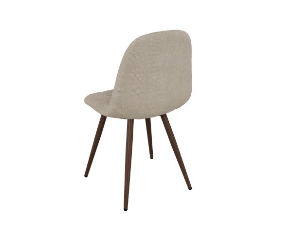 Lot de 4 chaises pivotantes rétro-contemporaines "Noma" en tissu grège chiné, pieds décor noyer
