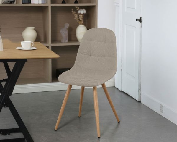 Lot de 4 chaises pivotantes esprit soft seating "Noma" en tissu grège chiné, pieds décor chêne