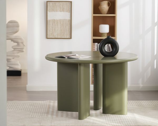 Table de repas ronde coloris vert sauge "Odyna"  120 cm piètement sculptural