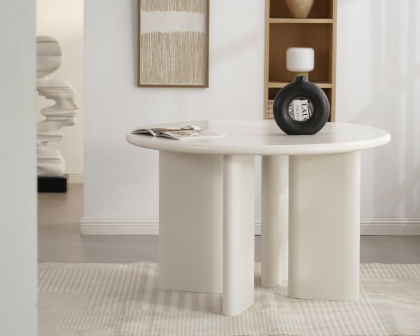 Table de repas contemporaine ronde 120 cm coloris crème "Odyna"