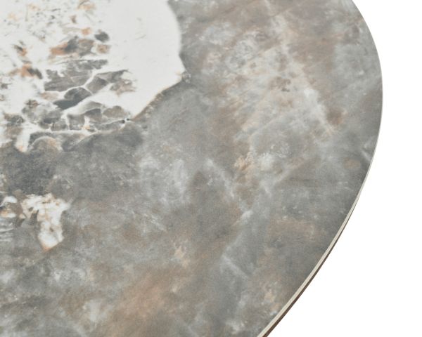 Table de repas extensible 160-200 cm plateau céramique effet pierre naturelle "Oria" piètement aspect noyer
