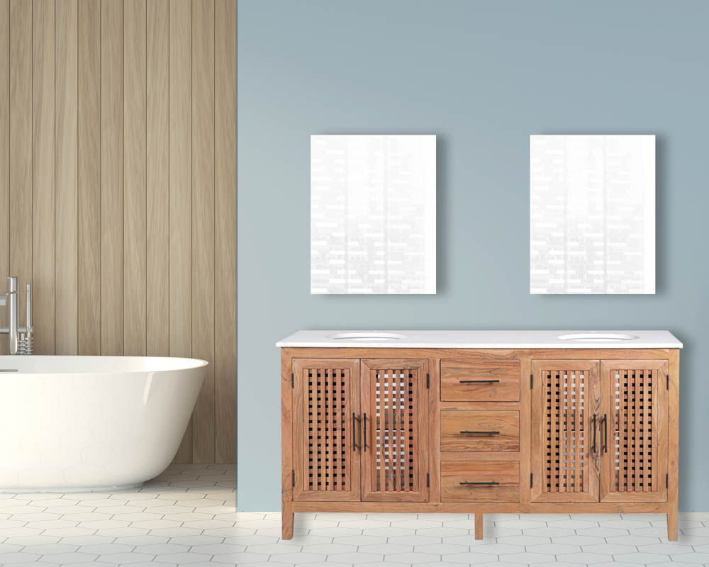 Meuble Double Vasque En Acacia Et Plateau Quartz Mekong 8540